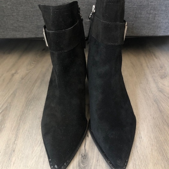 Sam Edelman Leonia Buckle Black Suede Bootie - Picture 2 of 15